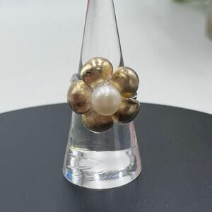 ATR Sterling Silver 925 White Pearl Flower Gold Wash‎ Two Tone Ring Sz 7
